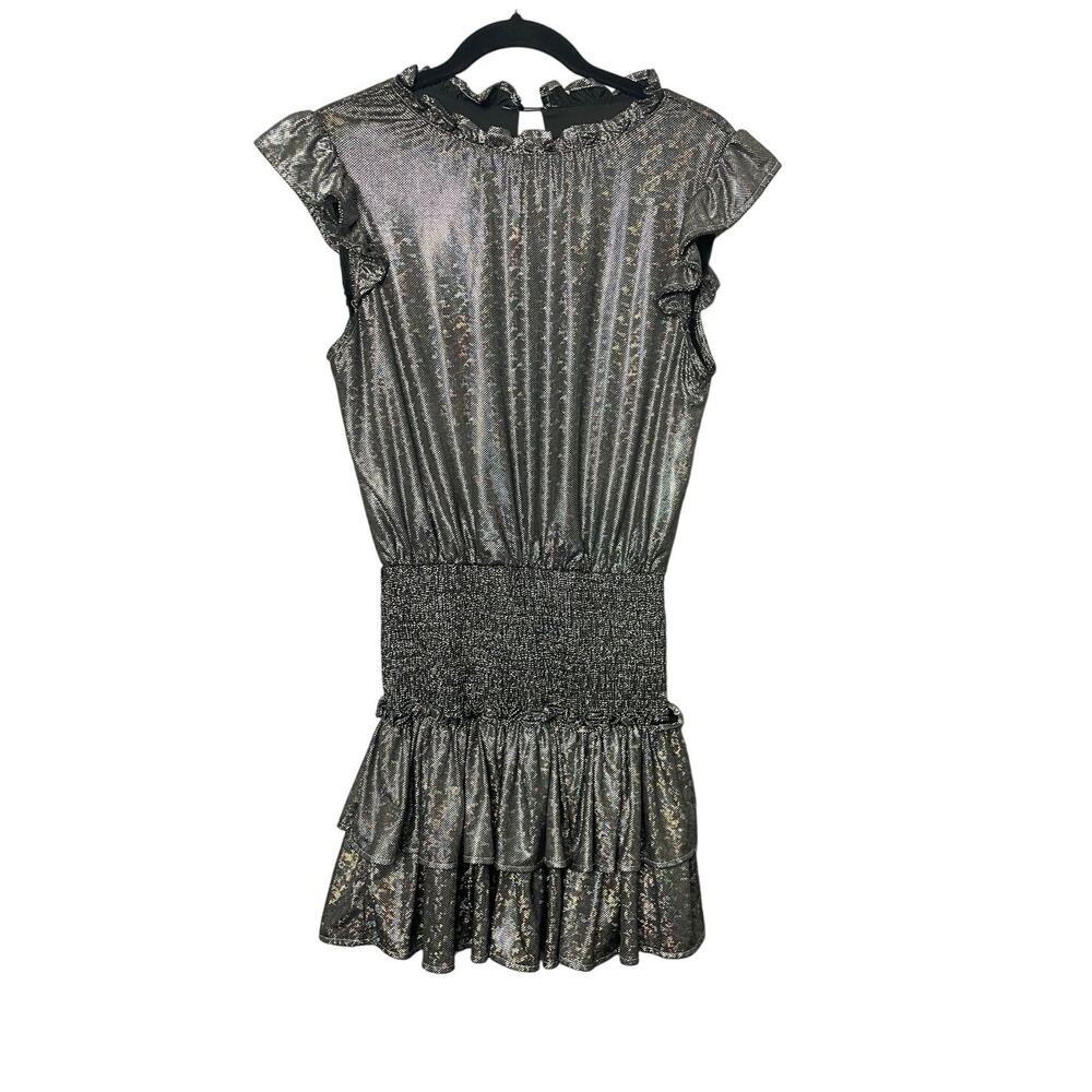 TCEC Shiny Silver‎ Metallic Smocked Mini Dress Women Size Small Cocktail Party